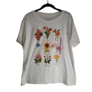 Fifth Sun Top Tee Sz XXL Ivory Floral Cotton Blend Short Sleeve Crew Neck